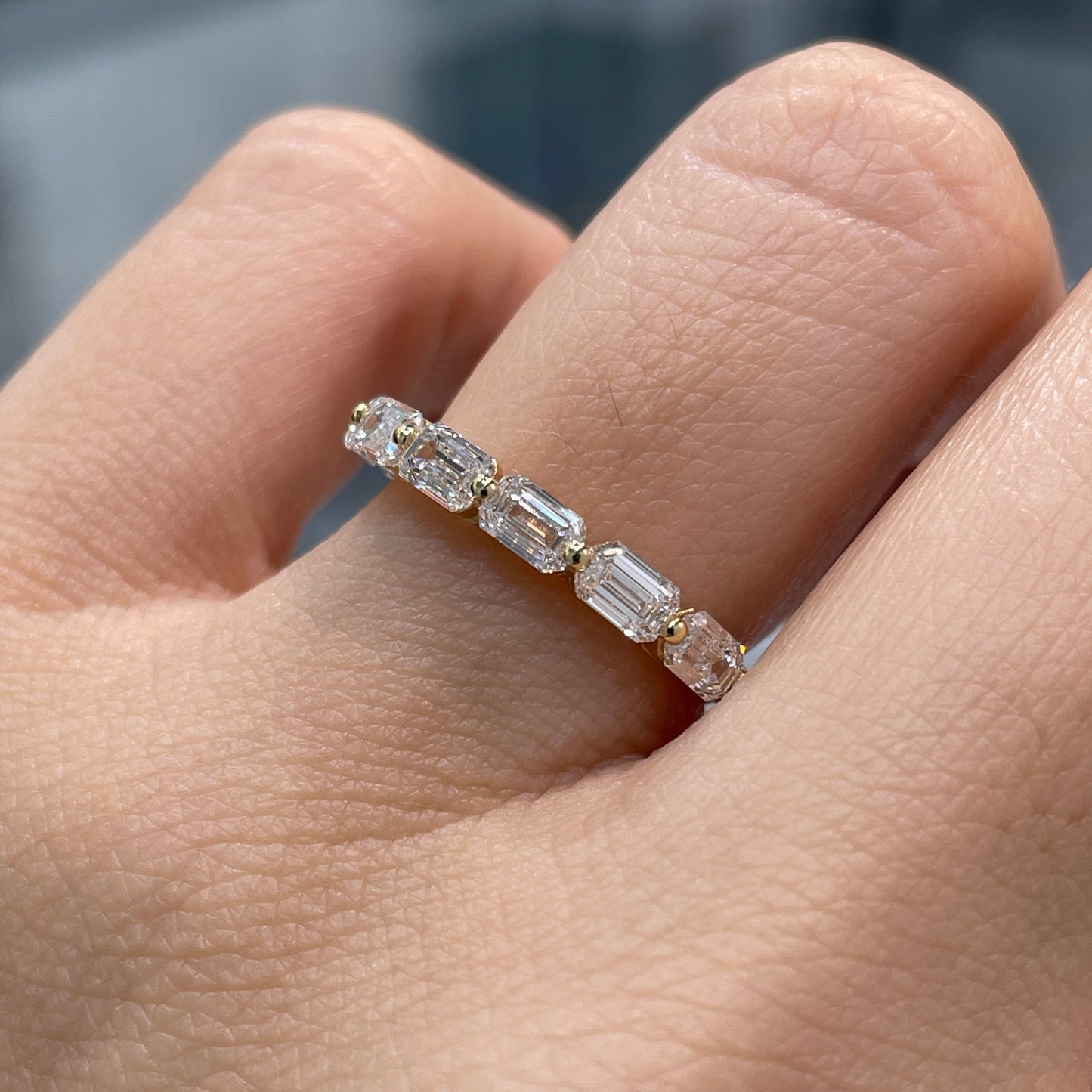 Lab diamond emerald cut 1.2ct horizontal half eternity ring