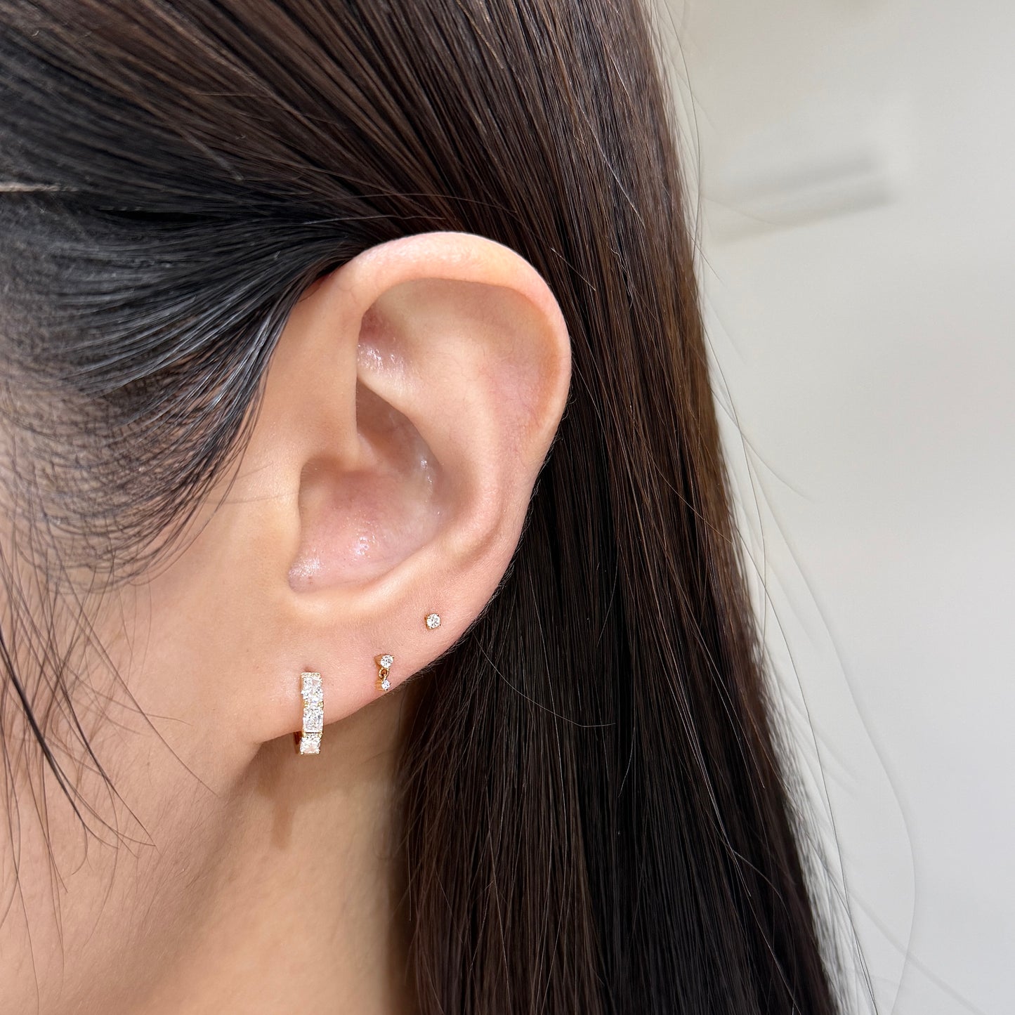Lab diamond Radiant cut 0.6ct with baby diamond 8mm hoop earrings-pair