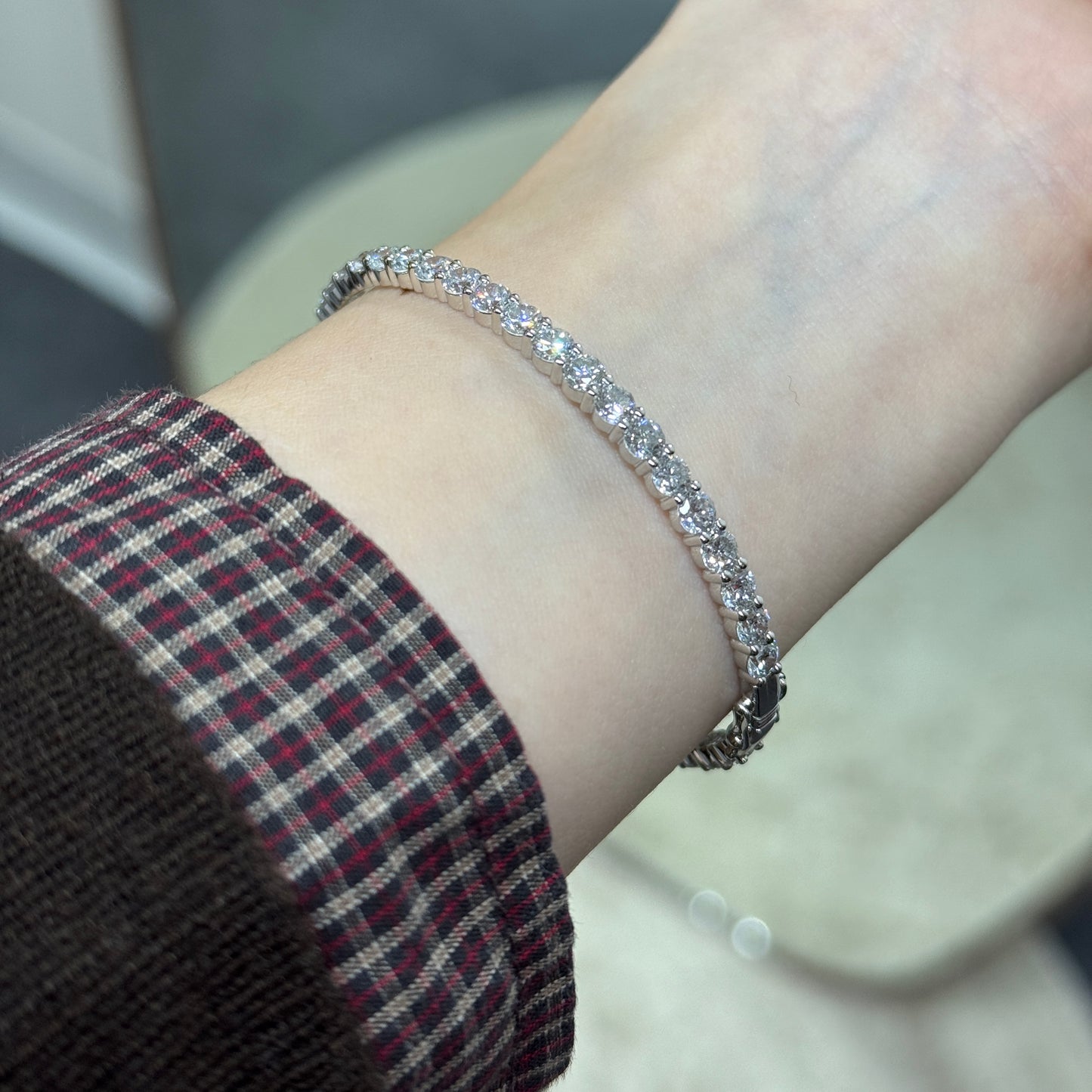 14k Lab diamond round 6.3ct four-prong tennis bangle