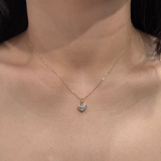 Lab diamond heart shape 1ct bezel open clip pendant