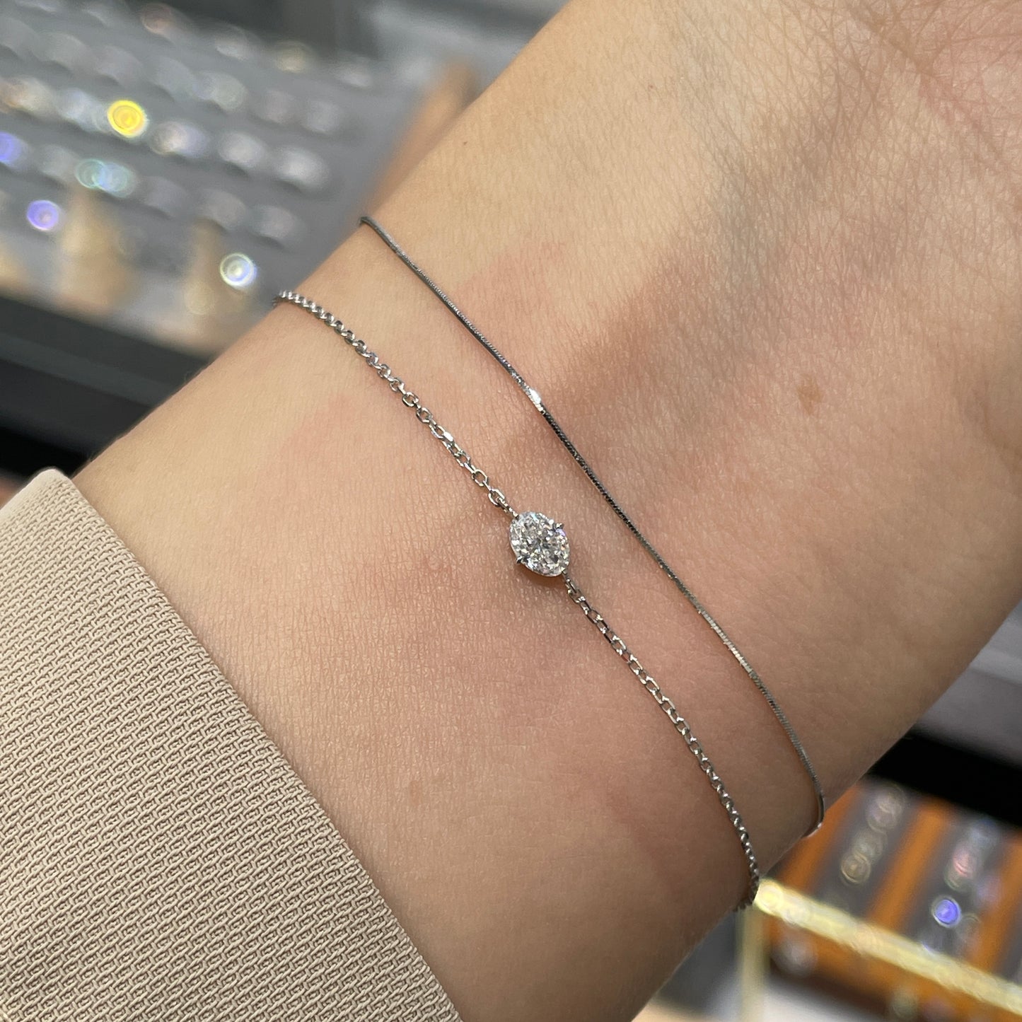 Lab diamond Oval shape 0.2ct compass four-prong bracelet