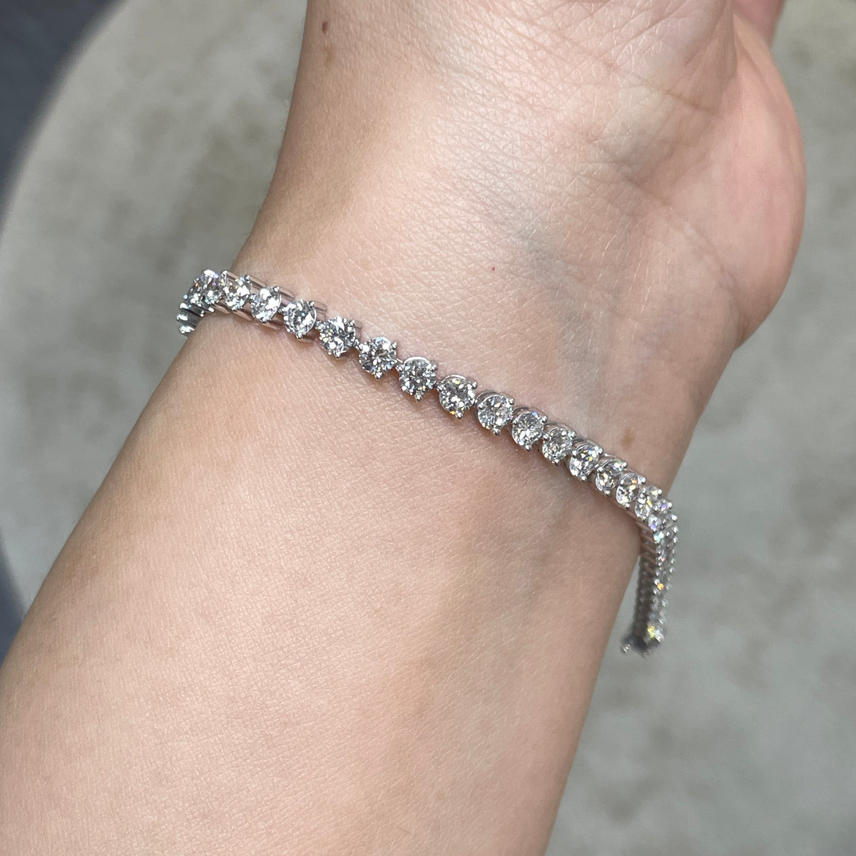 Lab diamond round 5.2ct three-prong tennis bracelet