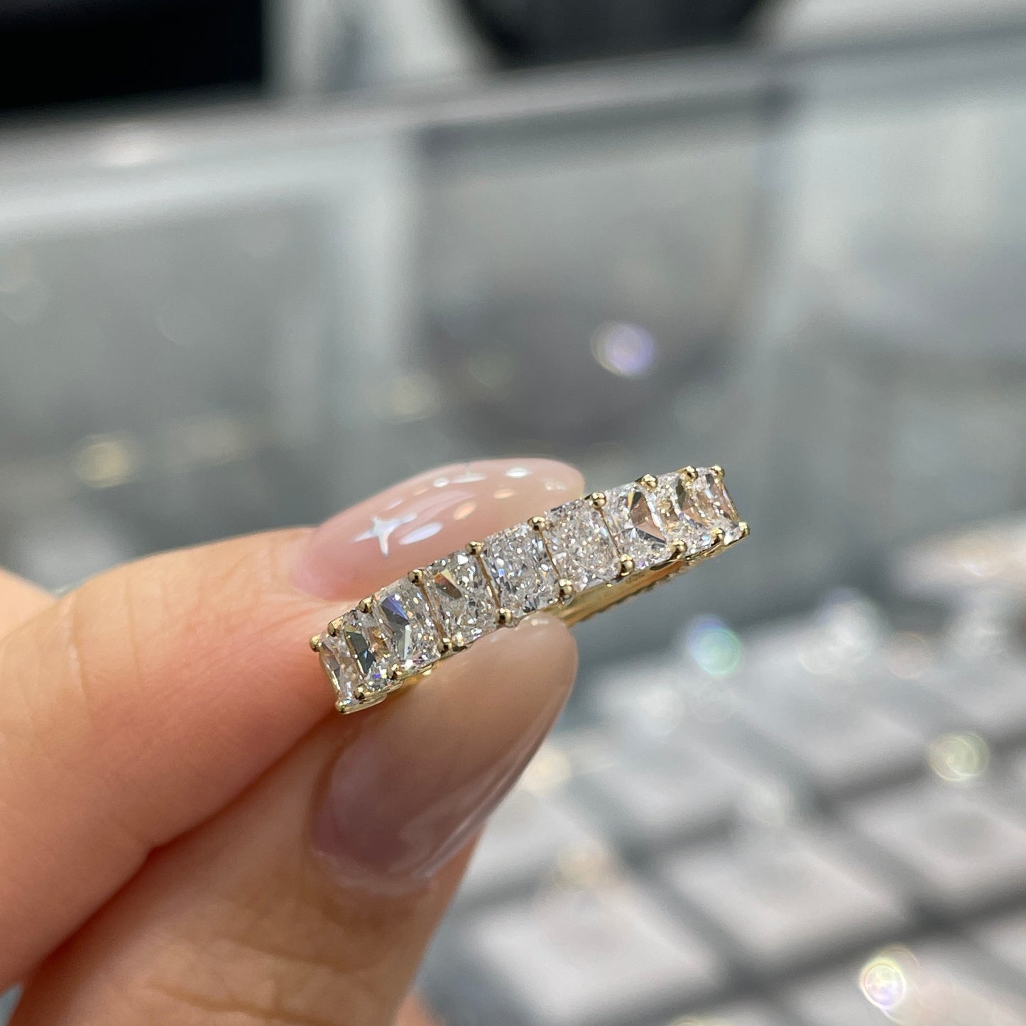 Lab diamond Radiant cut 1.35ct half eternity straight vertical line band ring