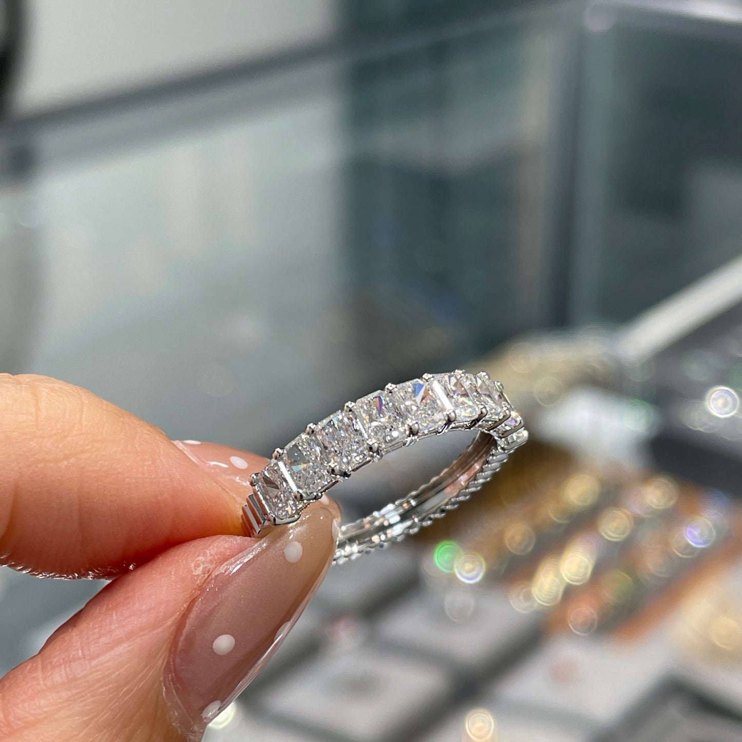 Lab diamond Radiant cut 1.35ct half eternity straight vertical line band ring