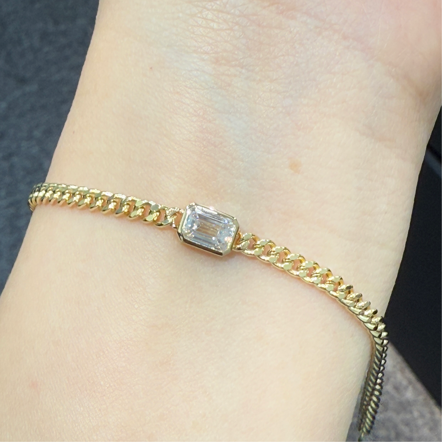 Lab diamond Emerald cut 1ct bezel 3.1mm Cuban bracelet