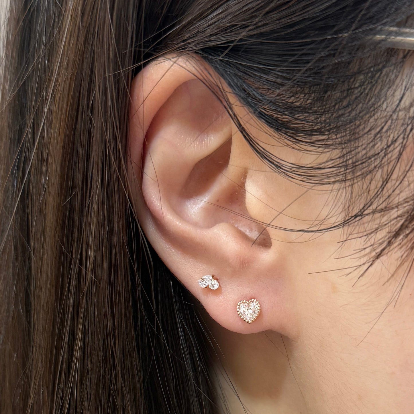 Lab diamond heart shape 0.4ct milgrain bezel stud earrings-pair