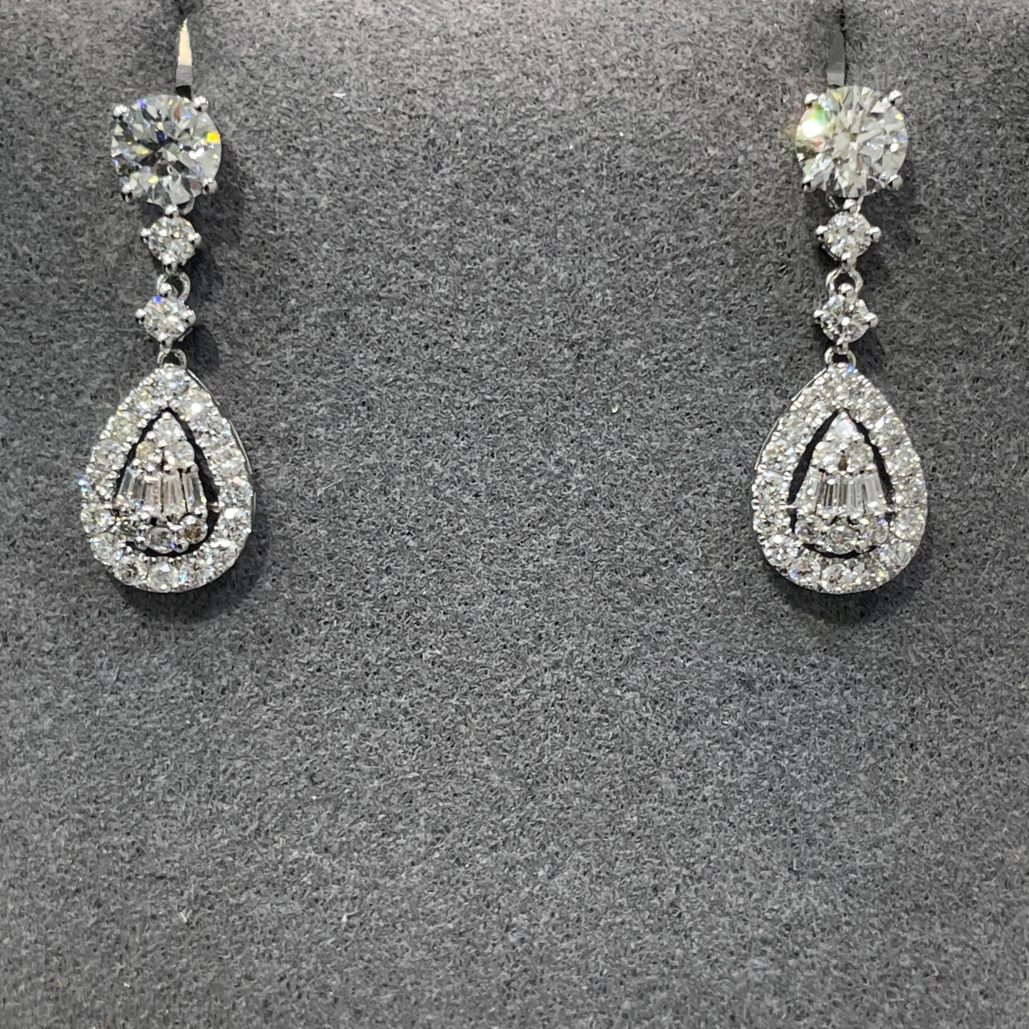 Lab diamond round and pear removable drop earrings-pair