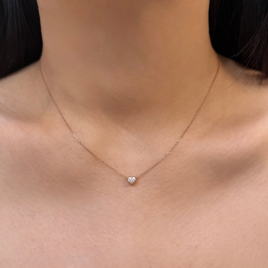 Lab diamond heart shape 0.3ct bezel necklace