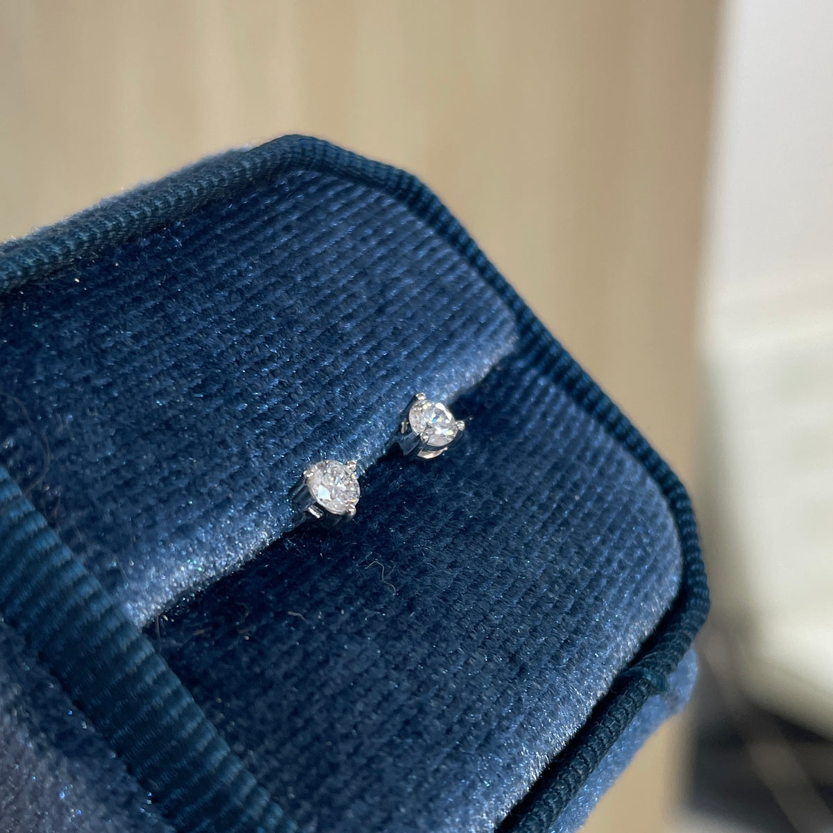 Lab diamond round 0.26ct three prong stud earrings-pair
