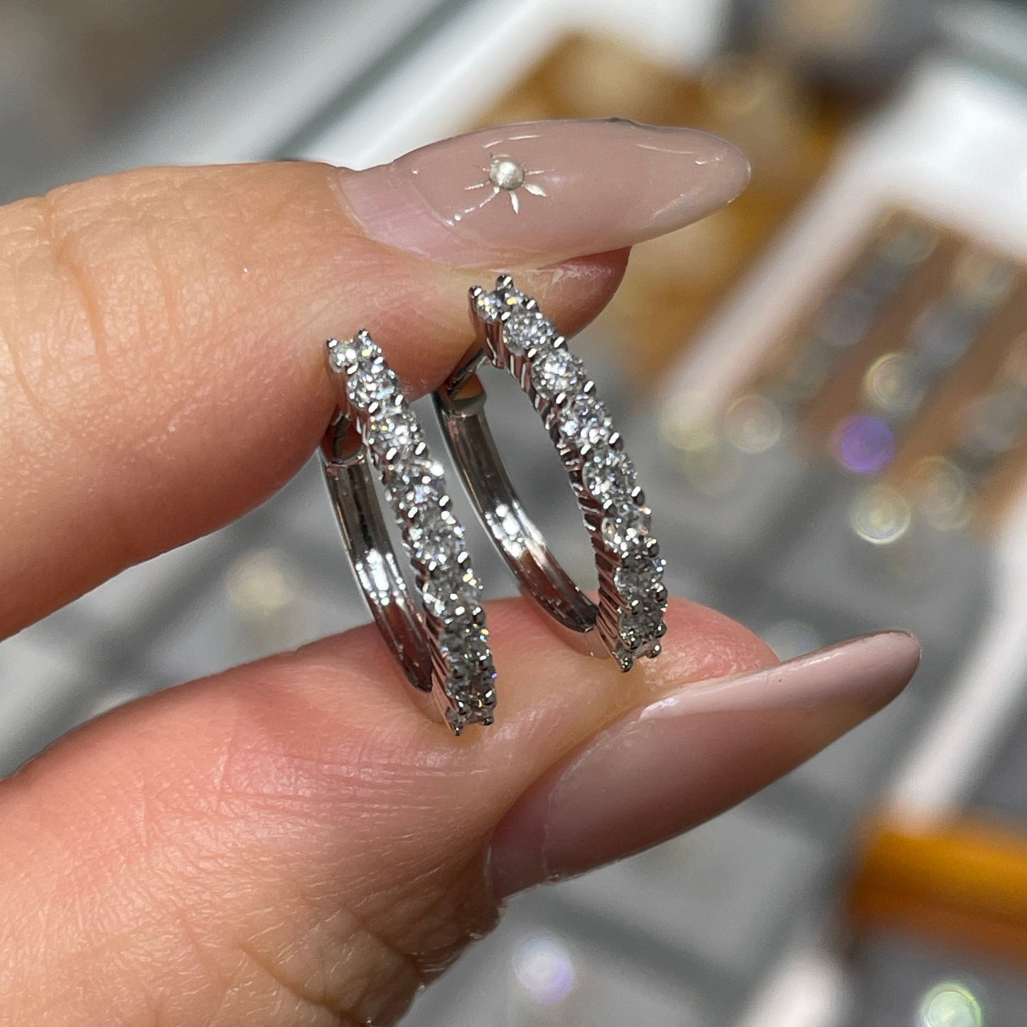 14k Lab diamond round 0.5ct 12mm hoop earrings-pair