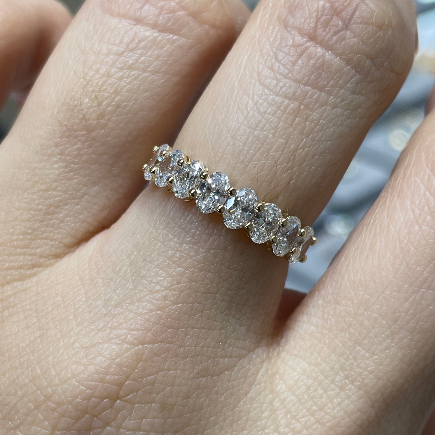 Lab diamond oval shape 1.2ct half eternity ring