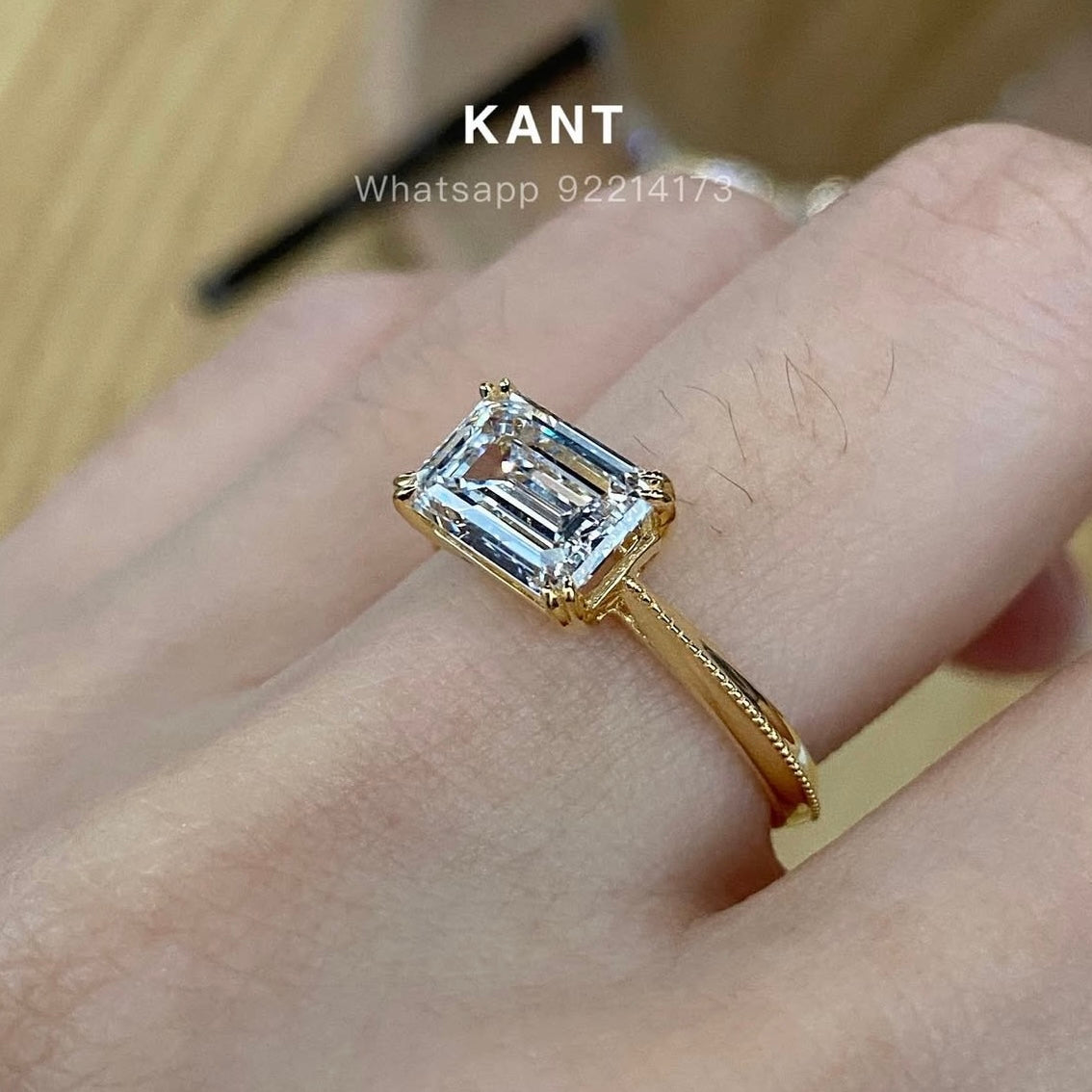 IGI lab diamond Emerald cut 2ct four-prong east west milgrain band ring