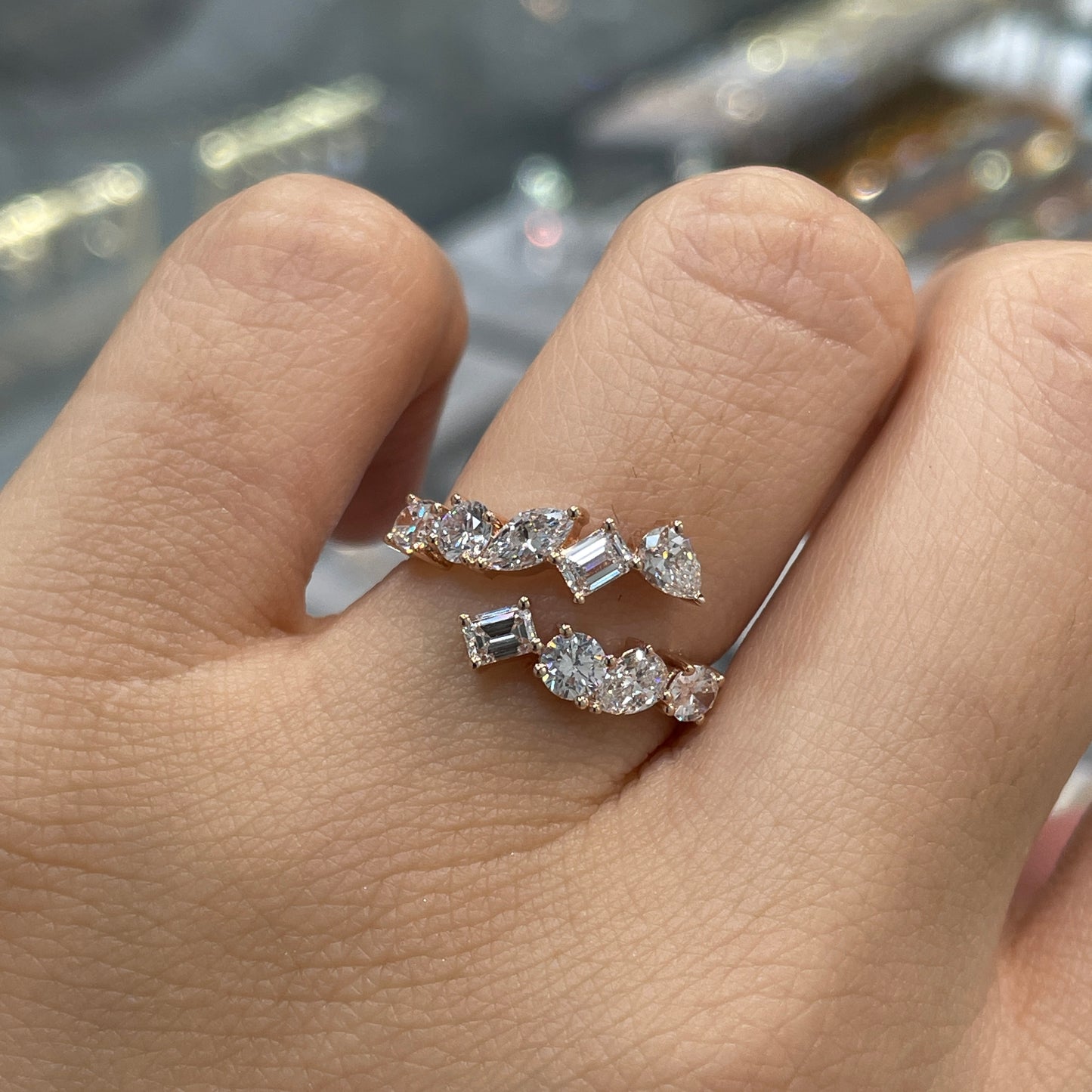 Lab diamond fancy shape 1.35ct irregular open ring