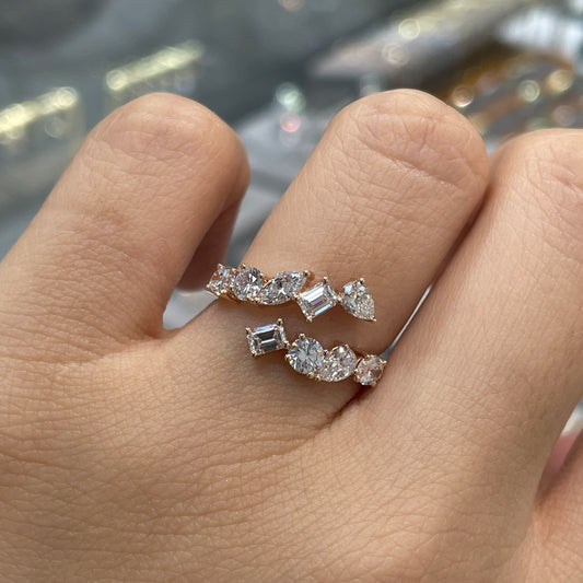 Lab diamond fancy shape 1.35ct irregular open ring