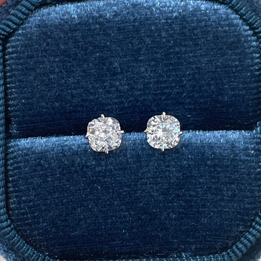 Lab diamond cushion shape 1.4ct compass four-prong stud earrings-pair