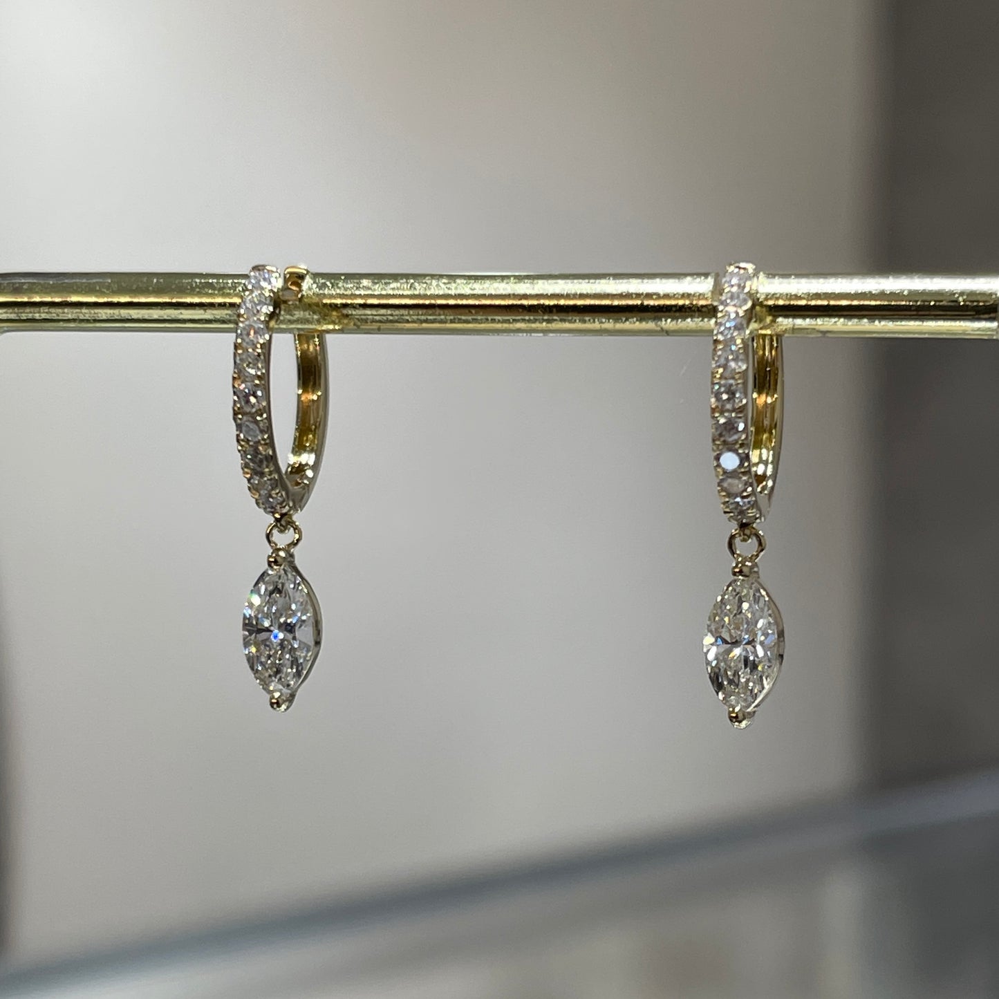 Lab diamond Marquise shape 0.85ct 10mm huggie  hoop earrings-pair