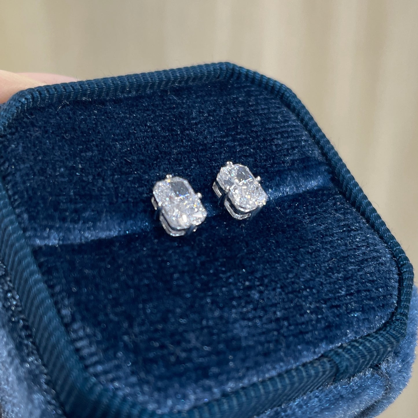 Lab diamond Radiant cut 1.2ct compass stud earrings-pair