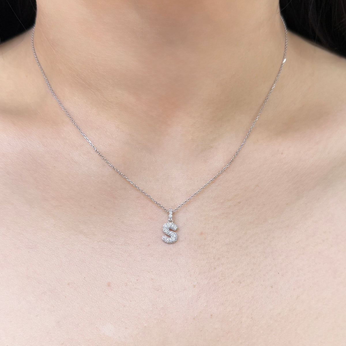 Lab diamond baby bubble initial open clip pendant
