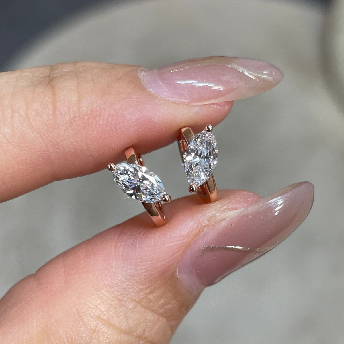 9k Lab diamond marquise shape 0.6ct tilt setting 8mm hoop earrings - pair