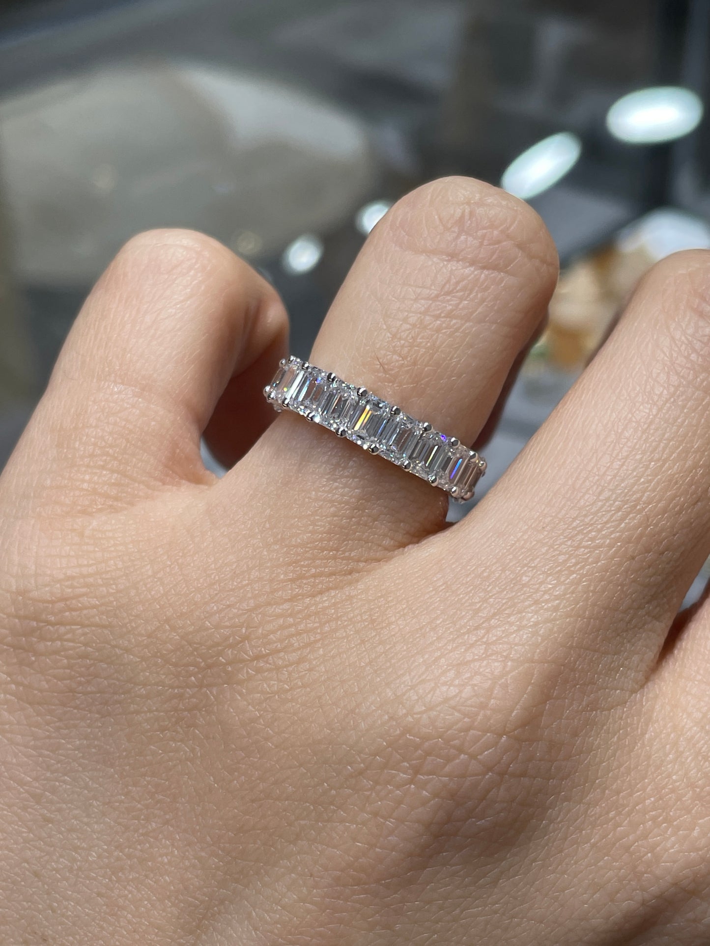 Lab diamond oval & emerald cut half half 4ct full eternity ring
