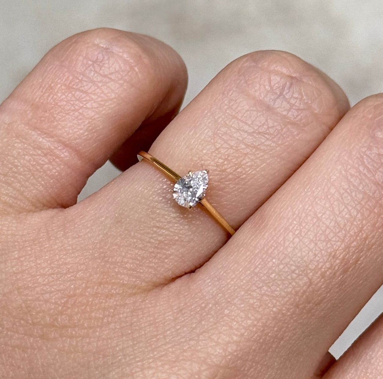 Lab diamond pear 0.3ct five-prong solitaire ring