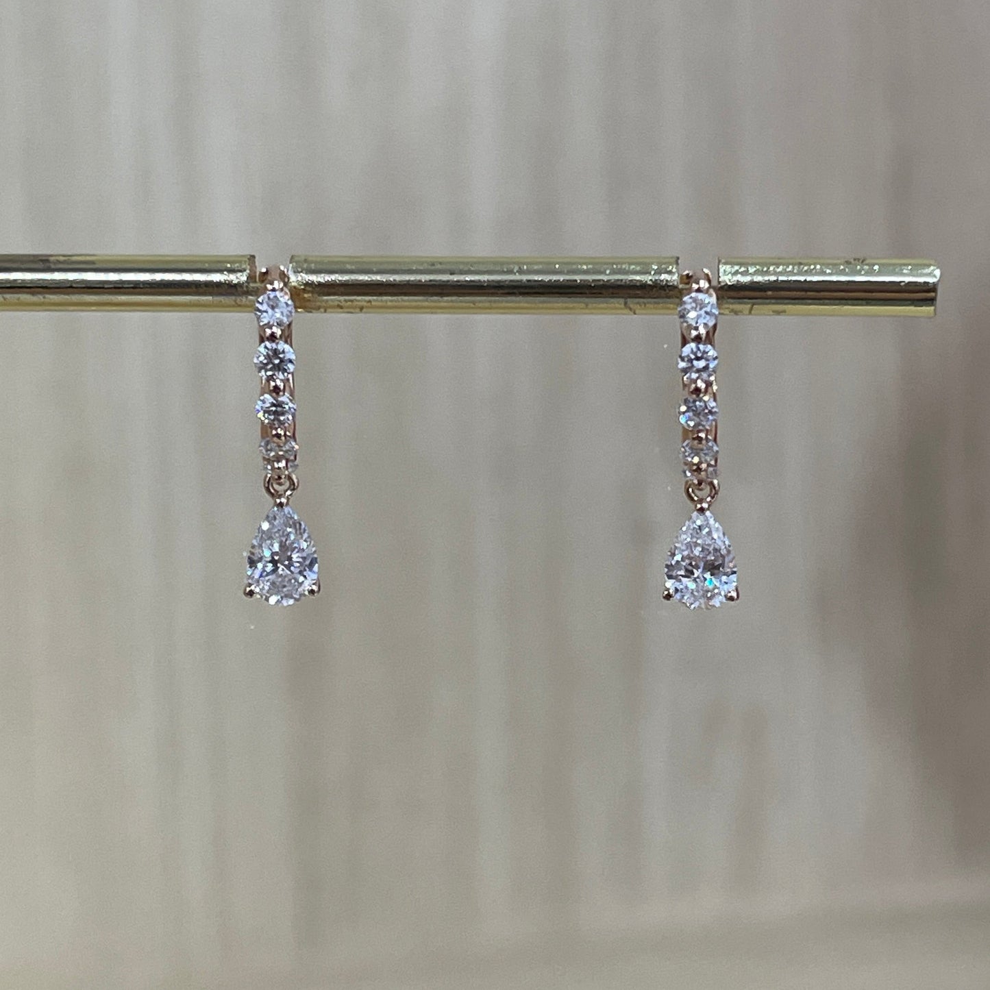 Lab diamond pear and round 0.75ct single-prong 8mm hoop earrings- pair