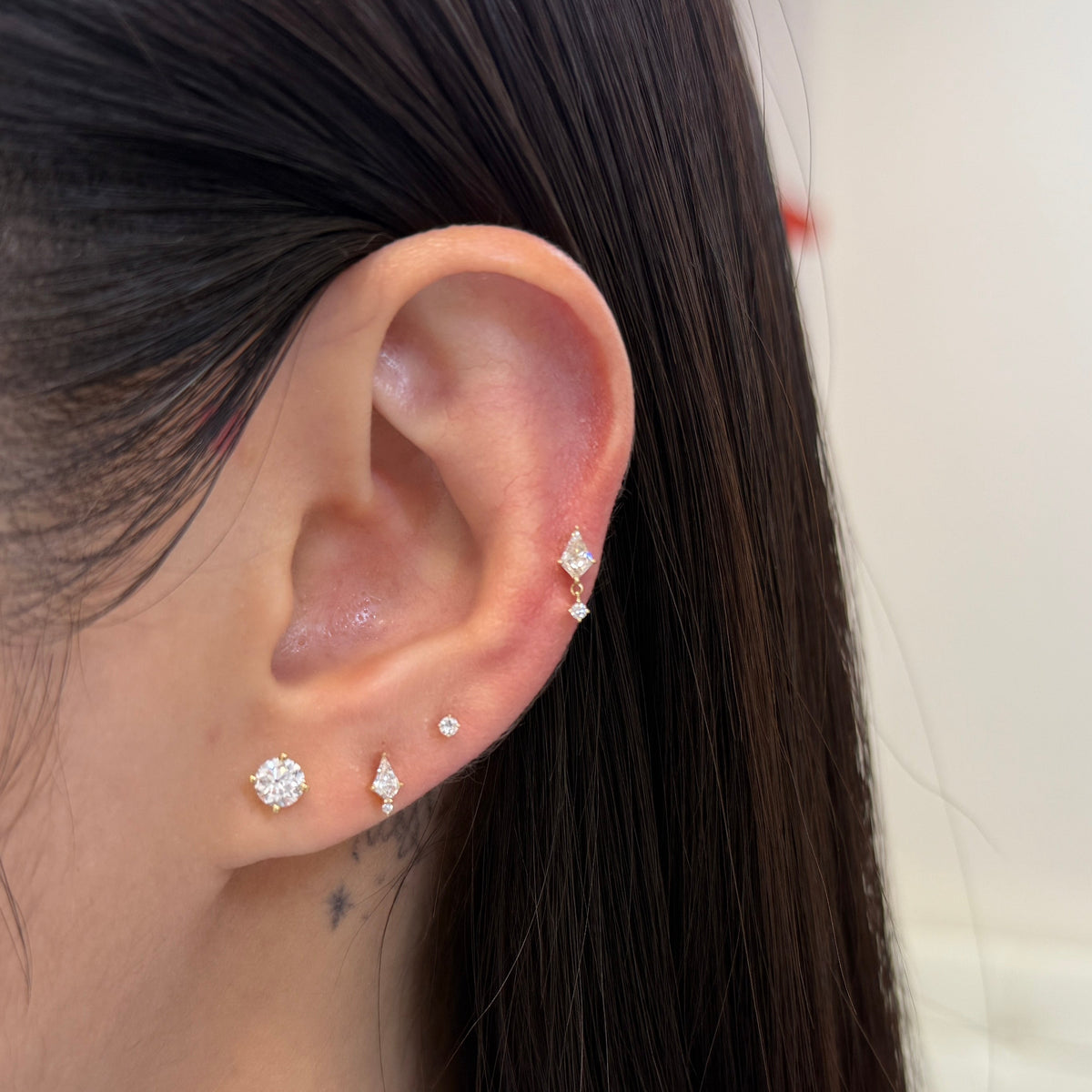 Lab diamond kite and round 0.09ct stud earring - each