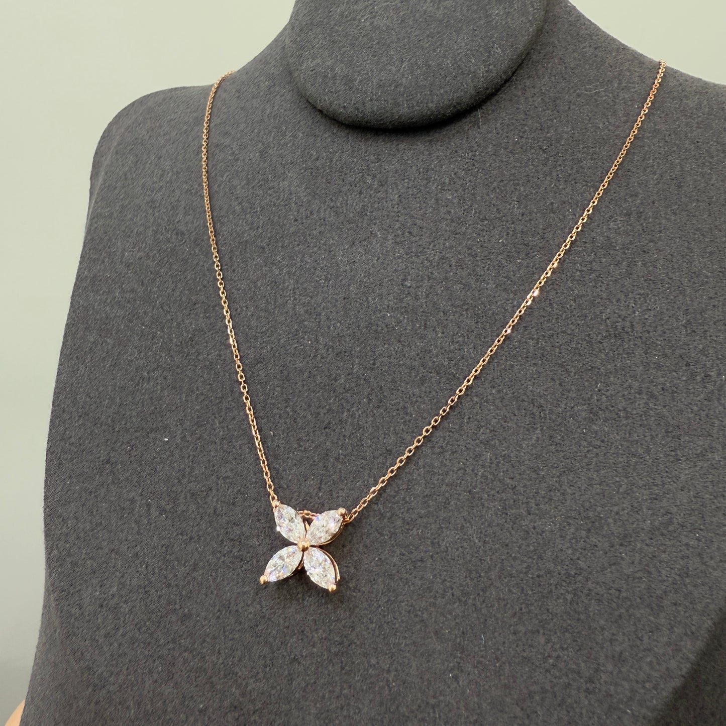 Lab diamond marquise 1ct flower two way pendant with necklace