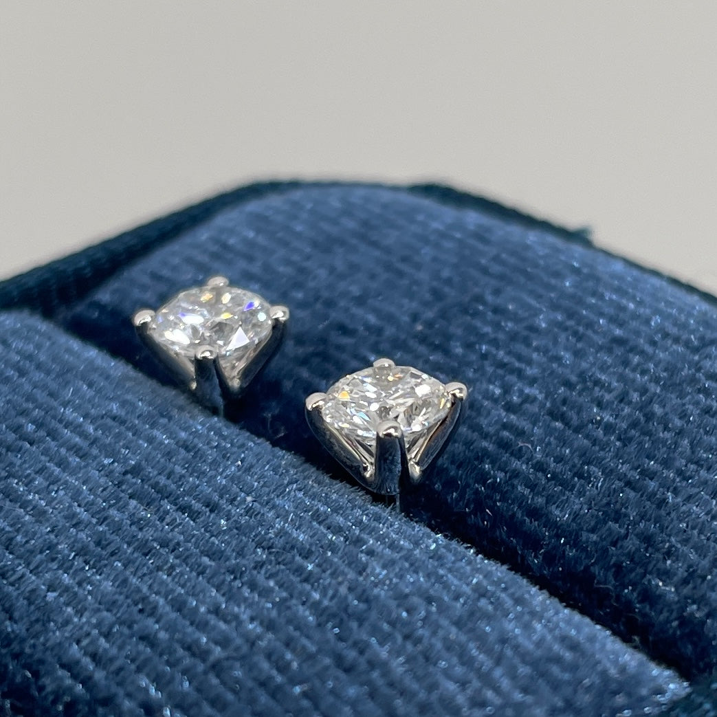 Lab diamond round 1ct four-prong v set stud earrings-pair