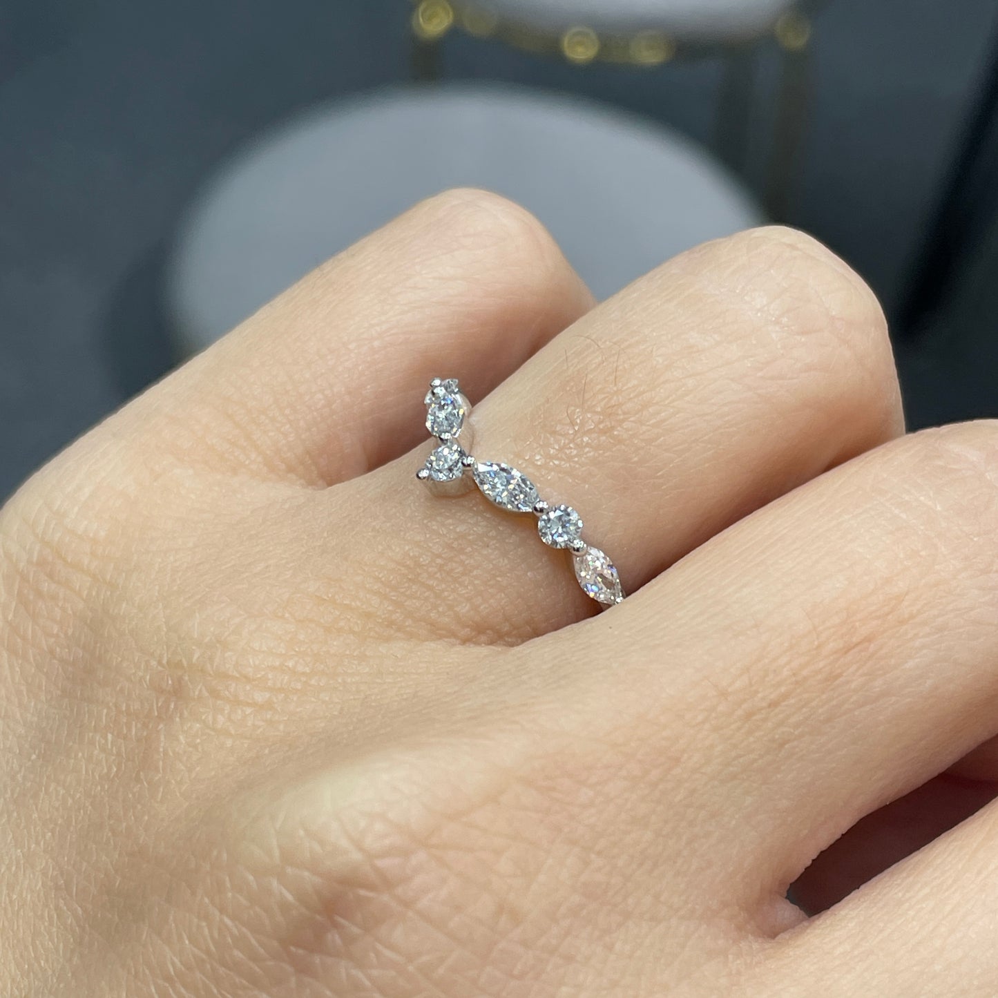 Lab diamond marquise round mix v shape diamond ring