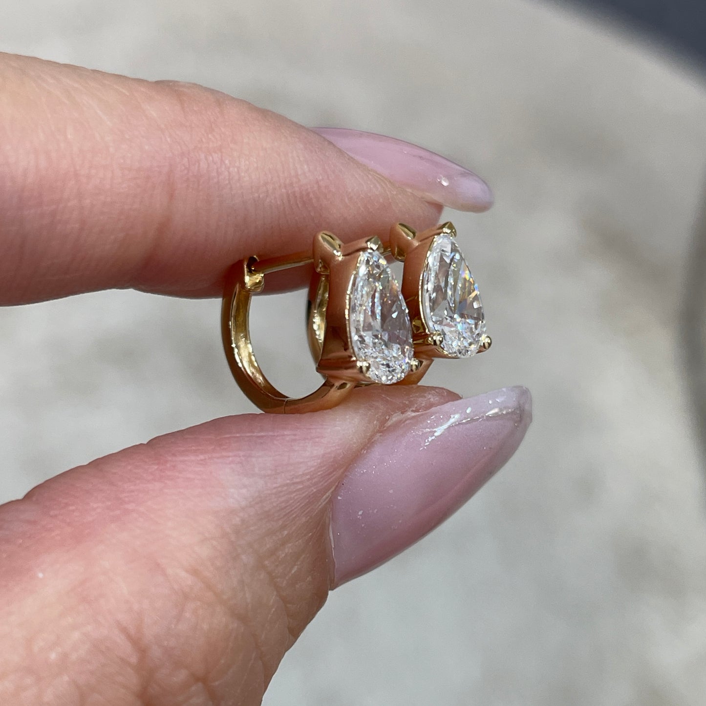 Lab diamond pear shape 1.4ct 9mm hoop earrings - pair