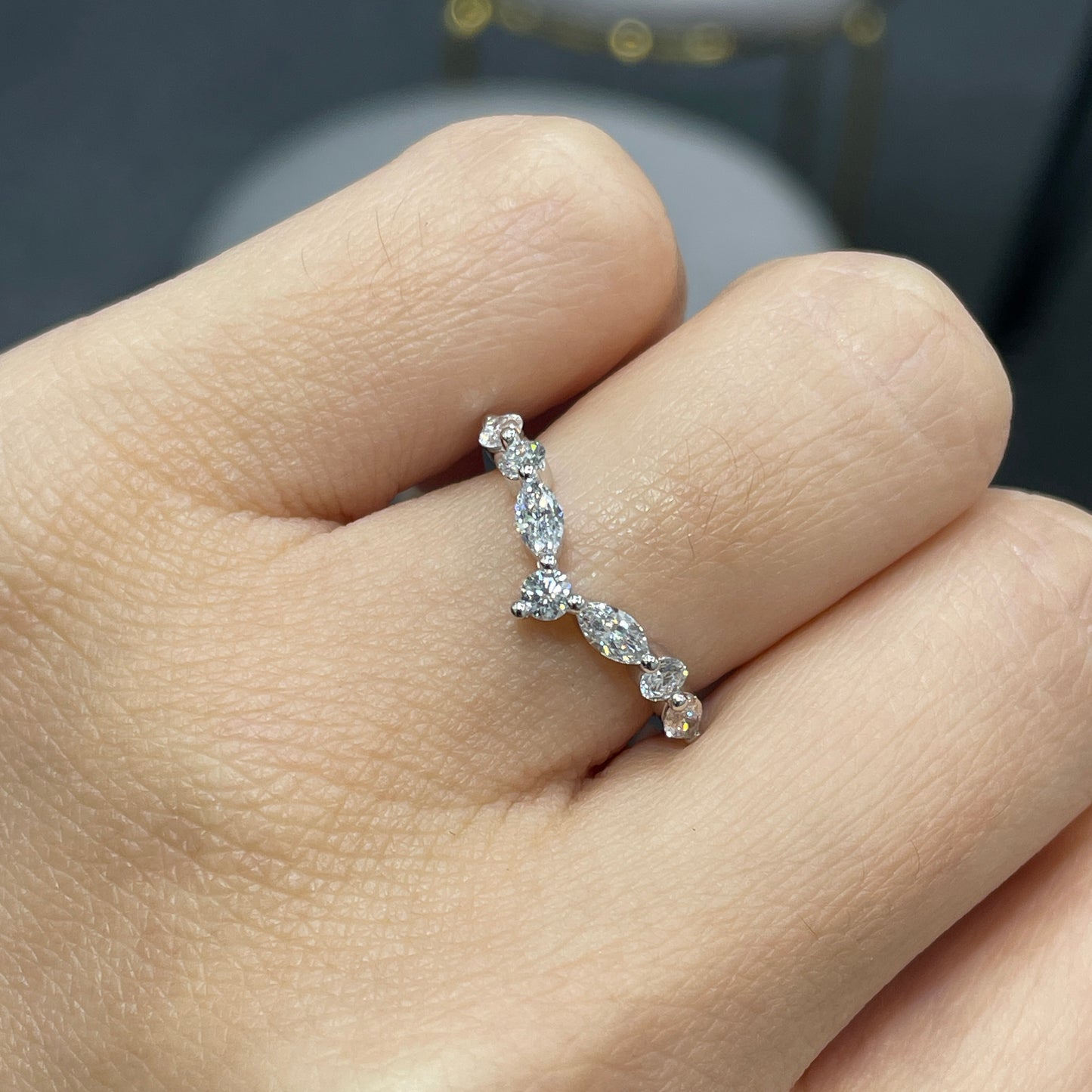 Lab diamond marquise round mix v shape diamond ring