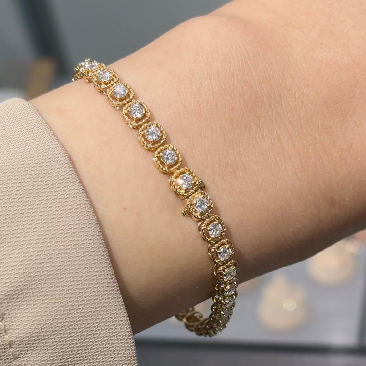 Lab diamond round 3ct cushion shape milgrain bezel tennis bracelet