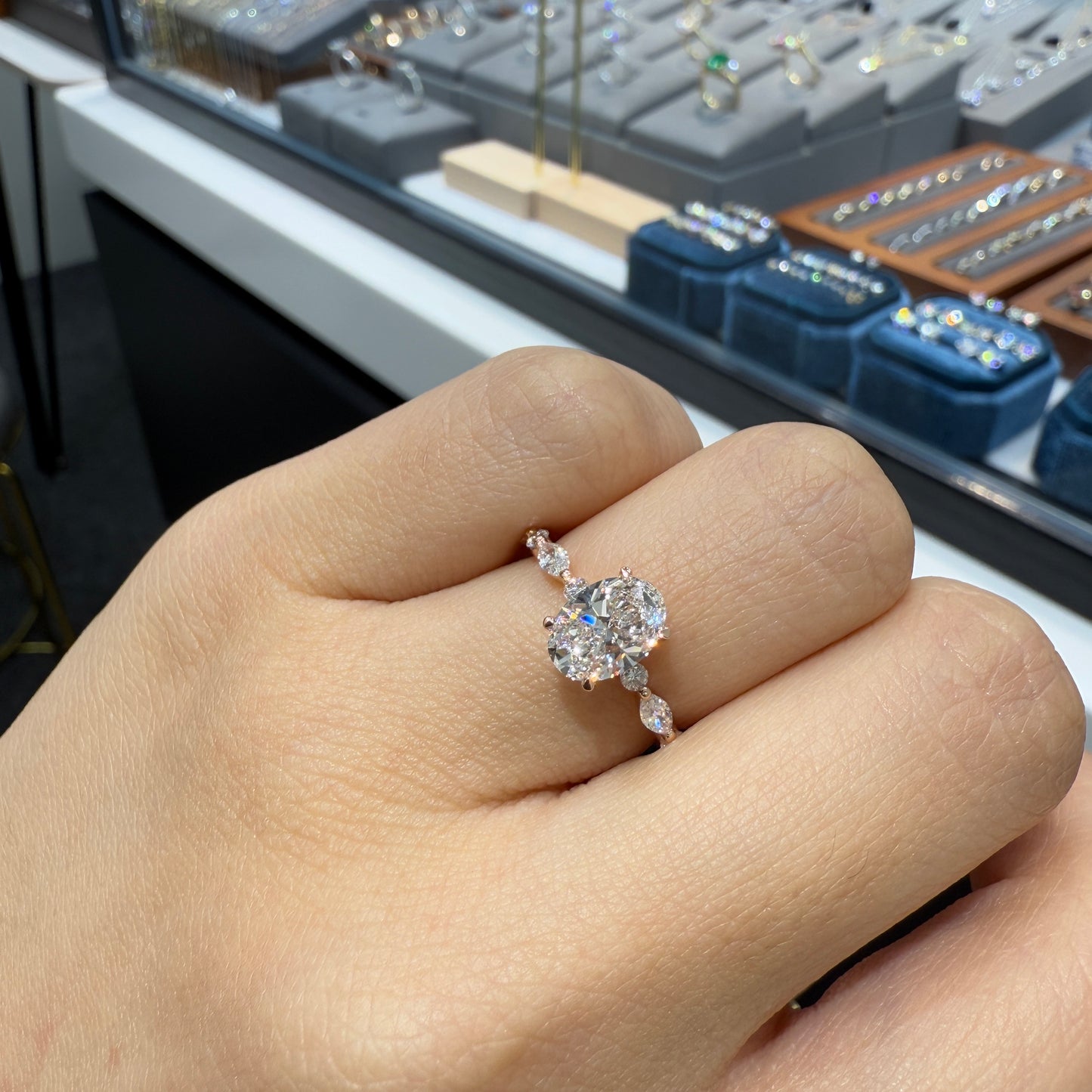 IGI lab diamond Oval 1.2ct marquise round mix pave ring