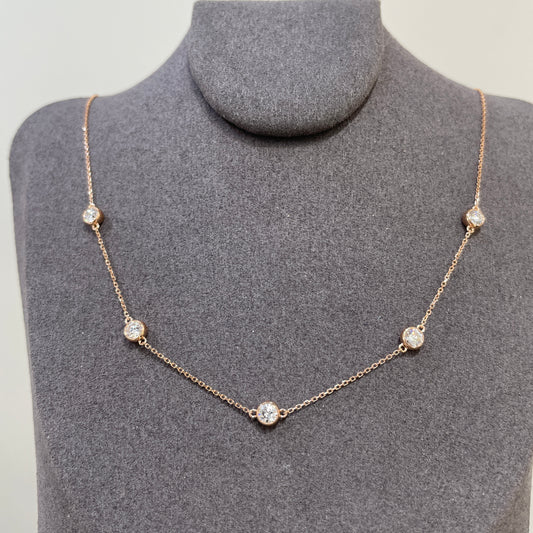 Lab diamond round 0.75ct five bezel necklace