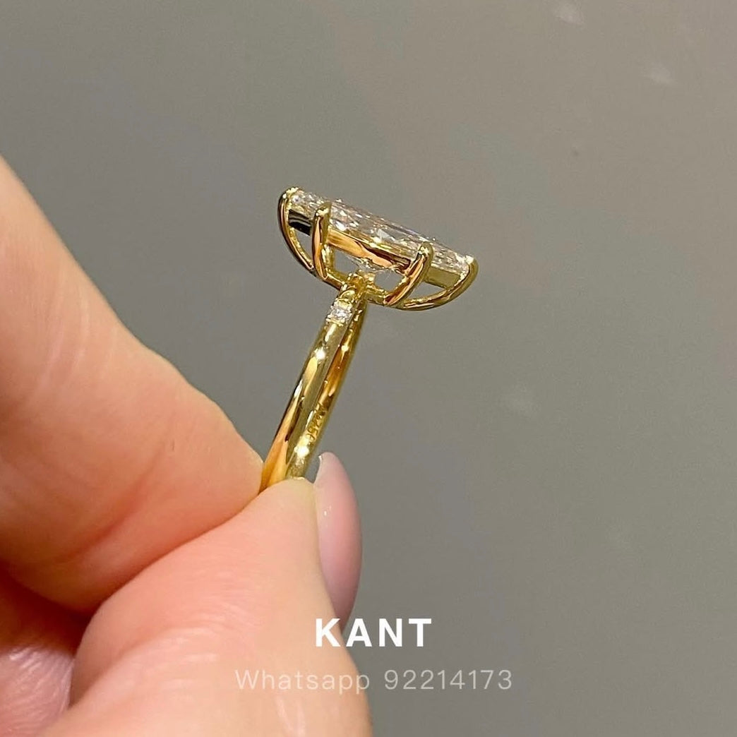 Lab diamond Marquise shape 2ct six-prong side stone ring