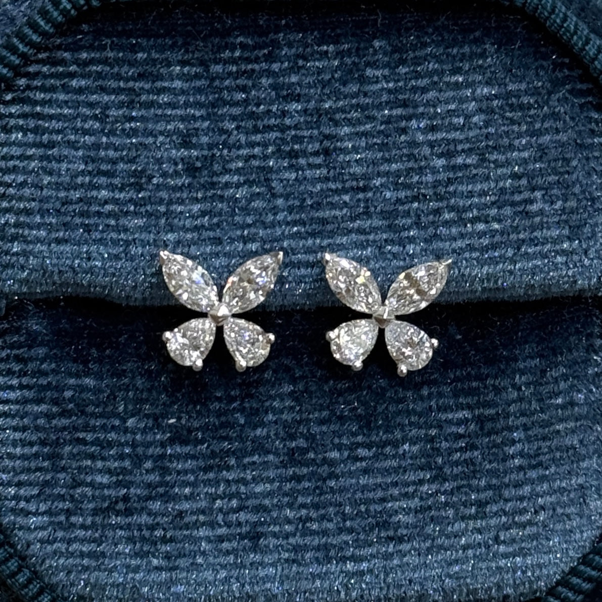 Lab diamond Marquise and Pear shape 0.8ct butterfly stud earrings-pair