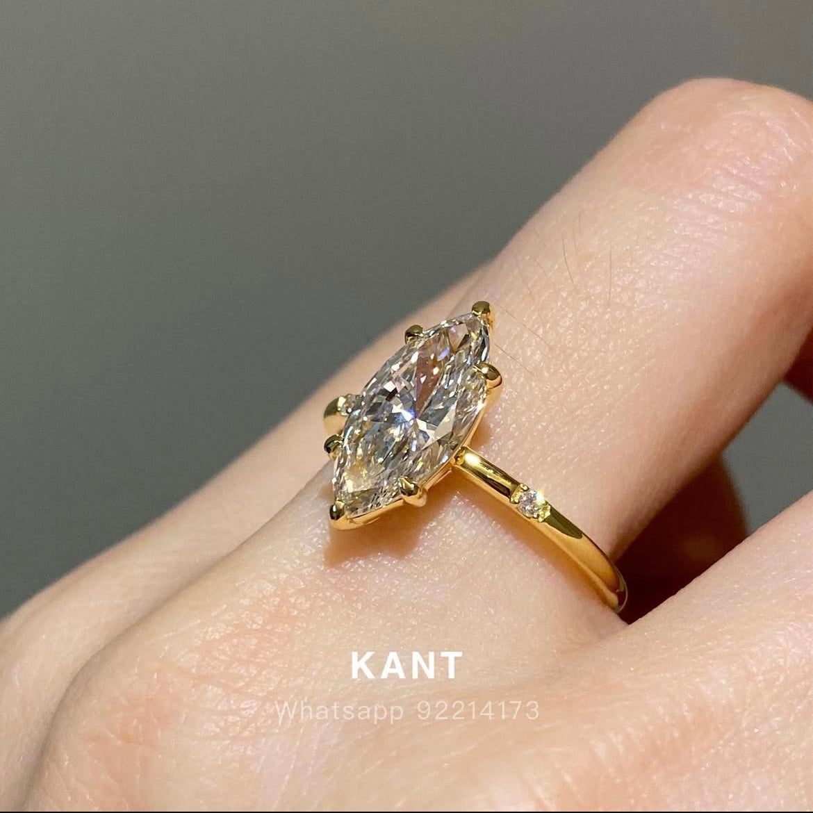 Lab diamond Marquise shape 2ct six-prong side stone ring
