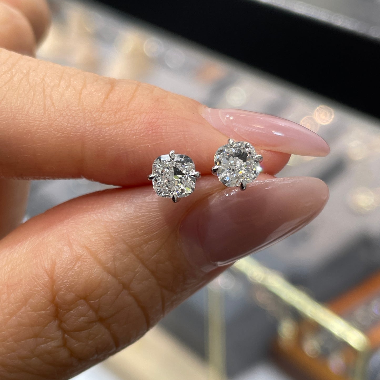 Lab diamond Cushion cut 1ct compass stud earrings-pair