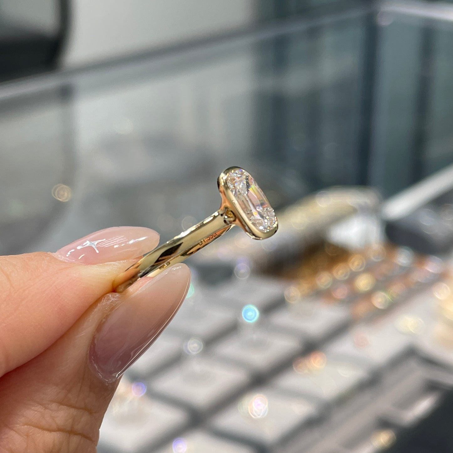 Lab diamond Antique long cushion cut 1.5ct bezel ring