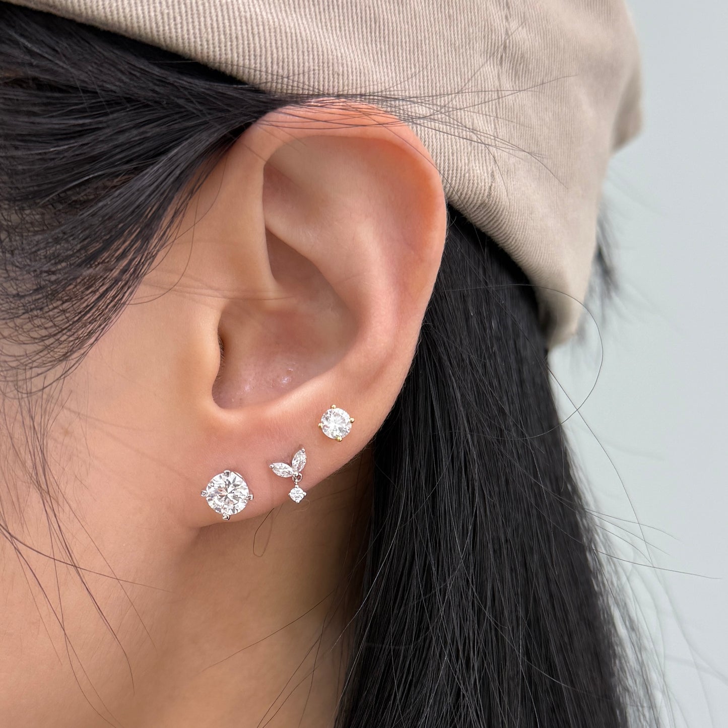 Lab diamond Dolphin tail drop stud earring-each