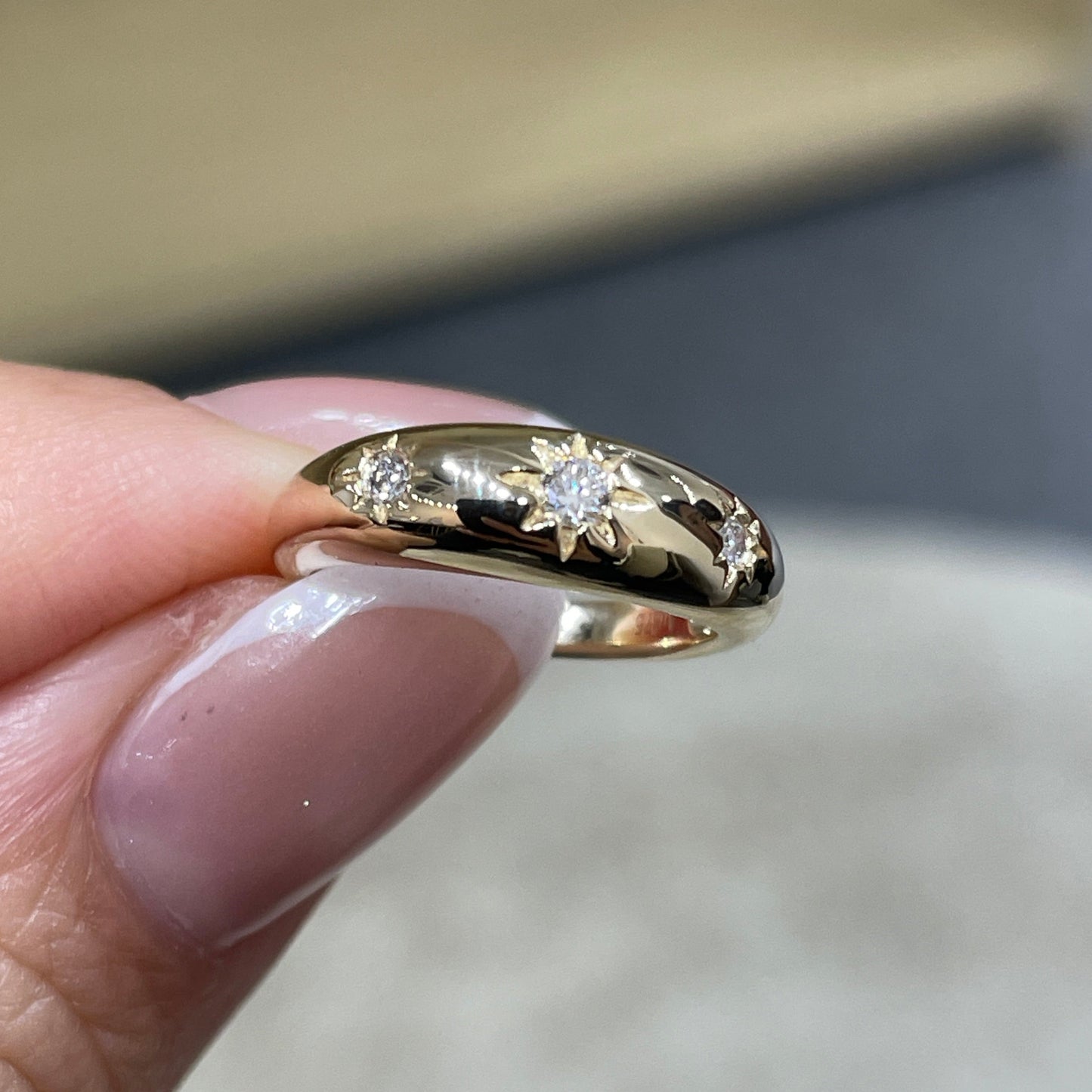 9K Lab diamonds round trio star dome pinky ring