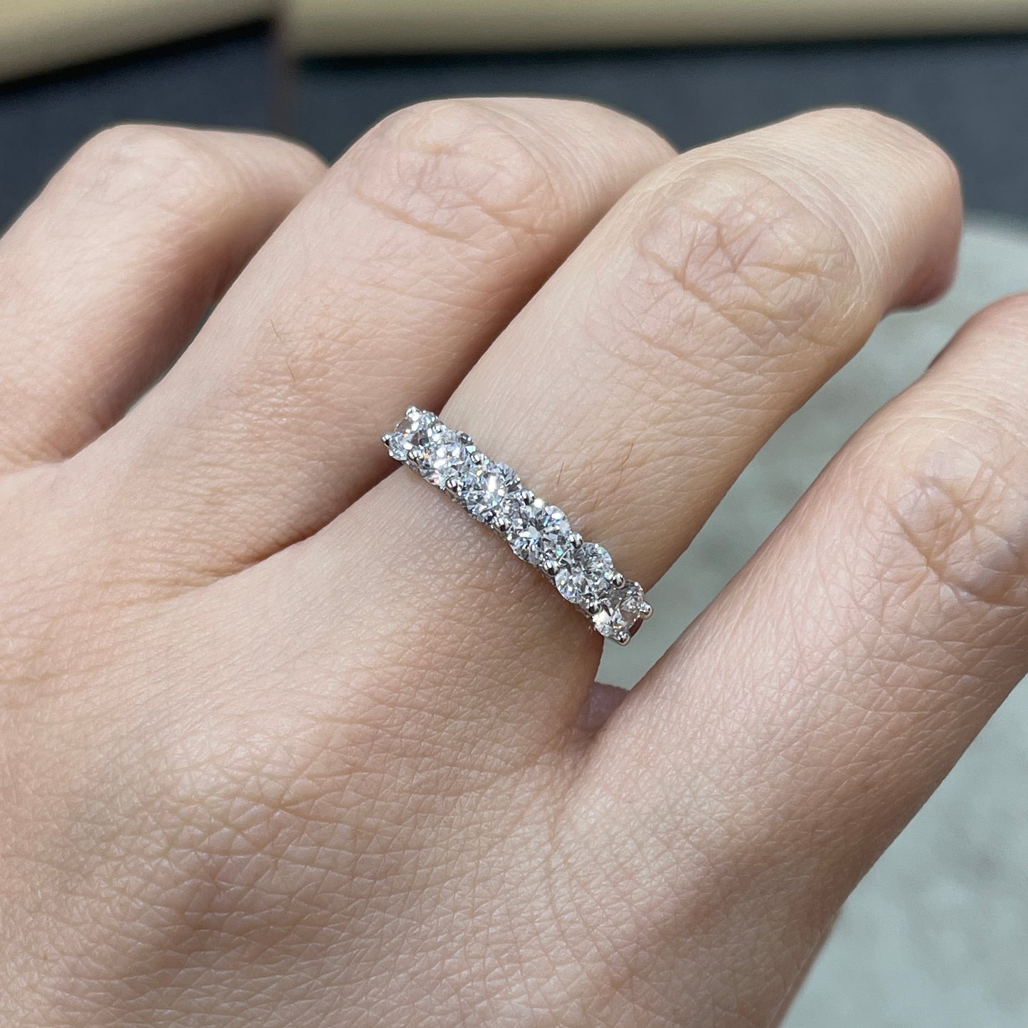 9k Lab diamond round 1.2ct U-prong pave eternity ring