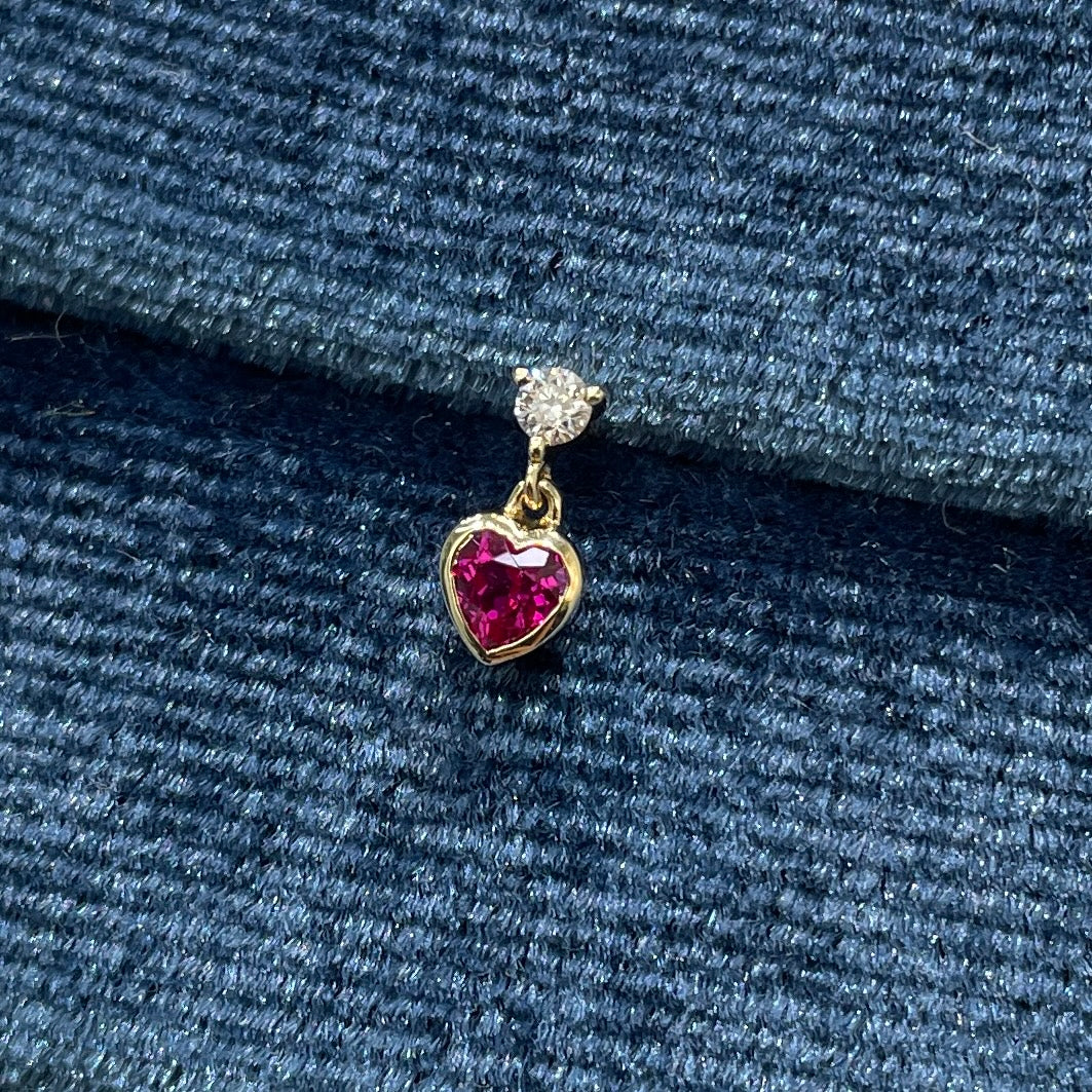 Lab Ruby heart shape 0.15ct swing little diamond stud earring-each