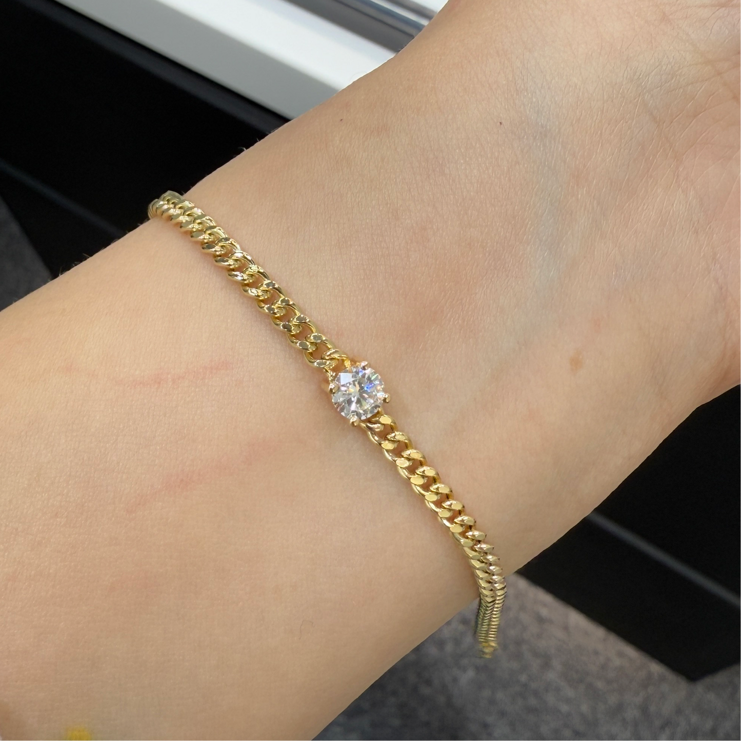 Lab diamond Round 0.5ct four-prong 3.1mm Cuban bracelet