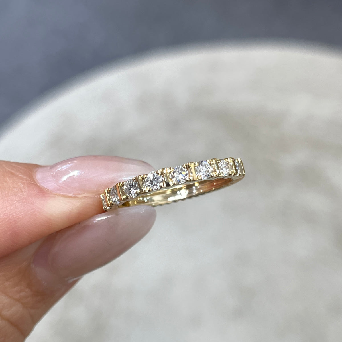 9k Lab diamond round 0.5ct bar setting half eternity vertical line ring