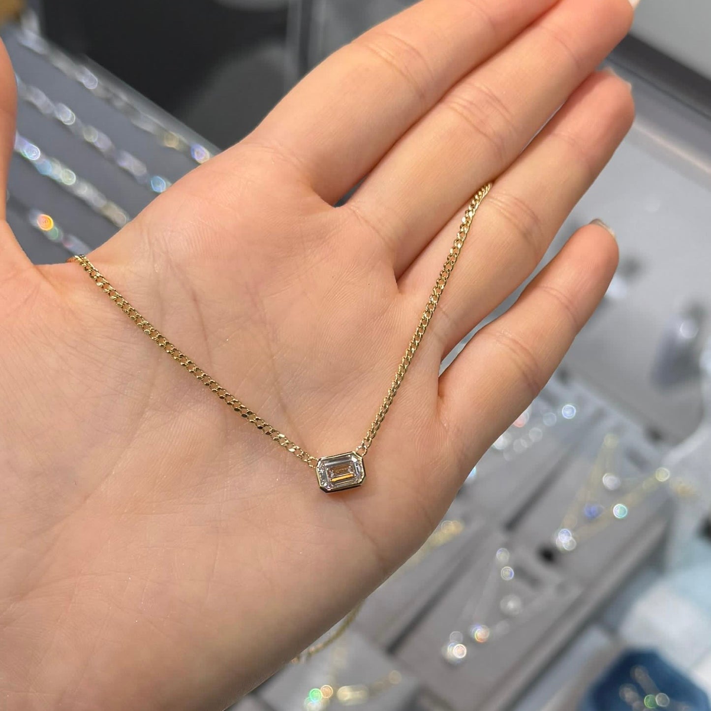Lab diamond Emerald cut 1ct bezel 1.8mm Cuban necklace