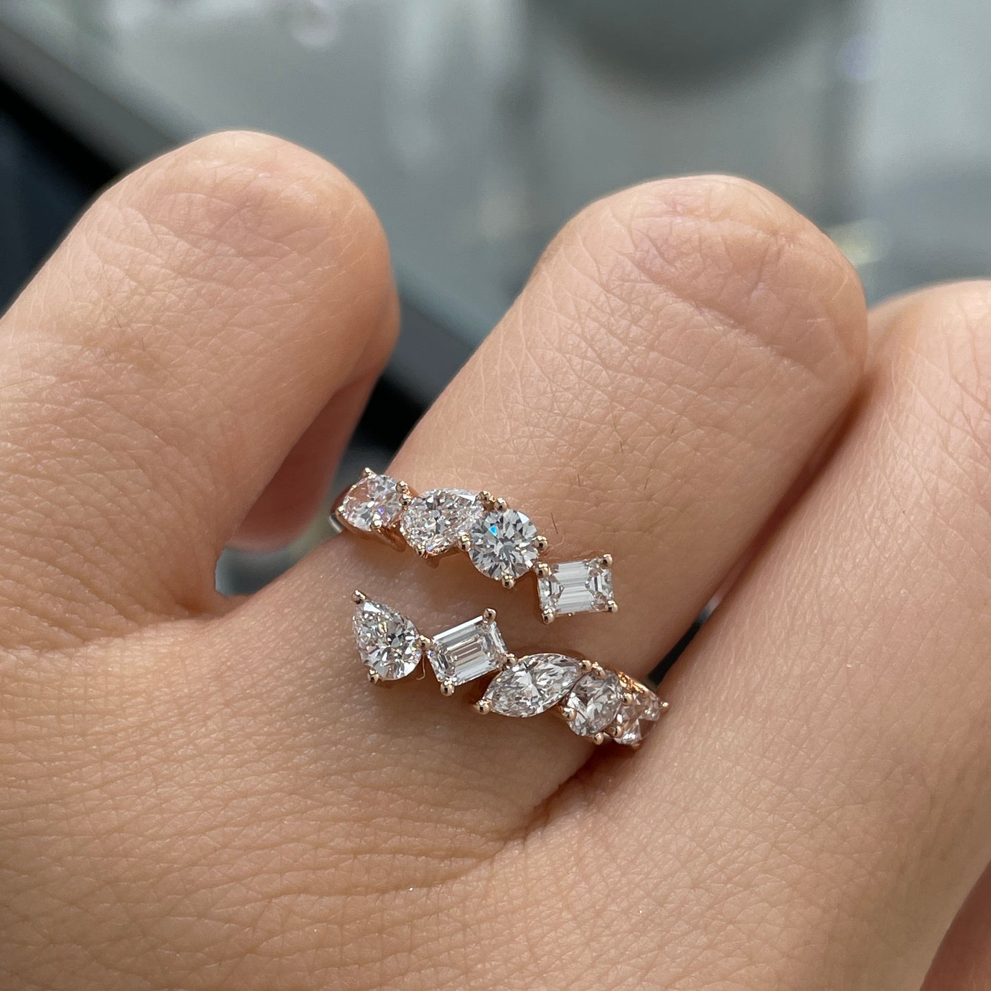 Lab diamond fancy shape 1.35ct irregular open ring