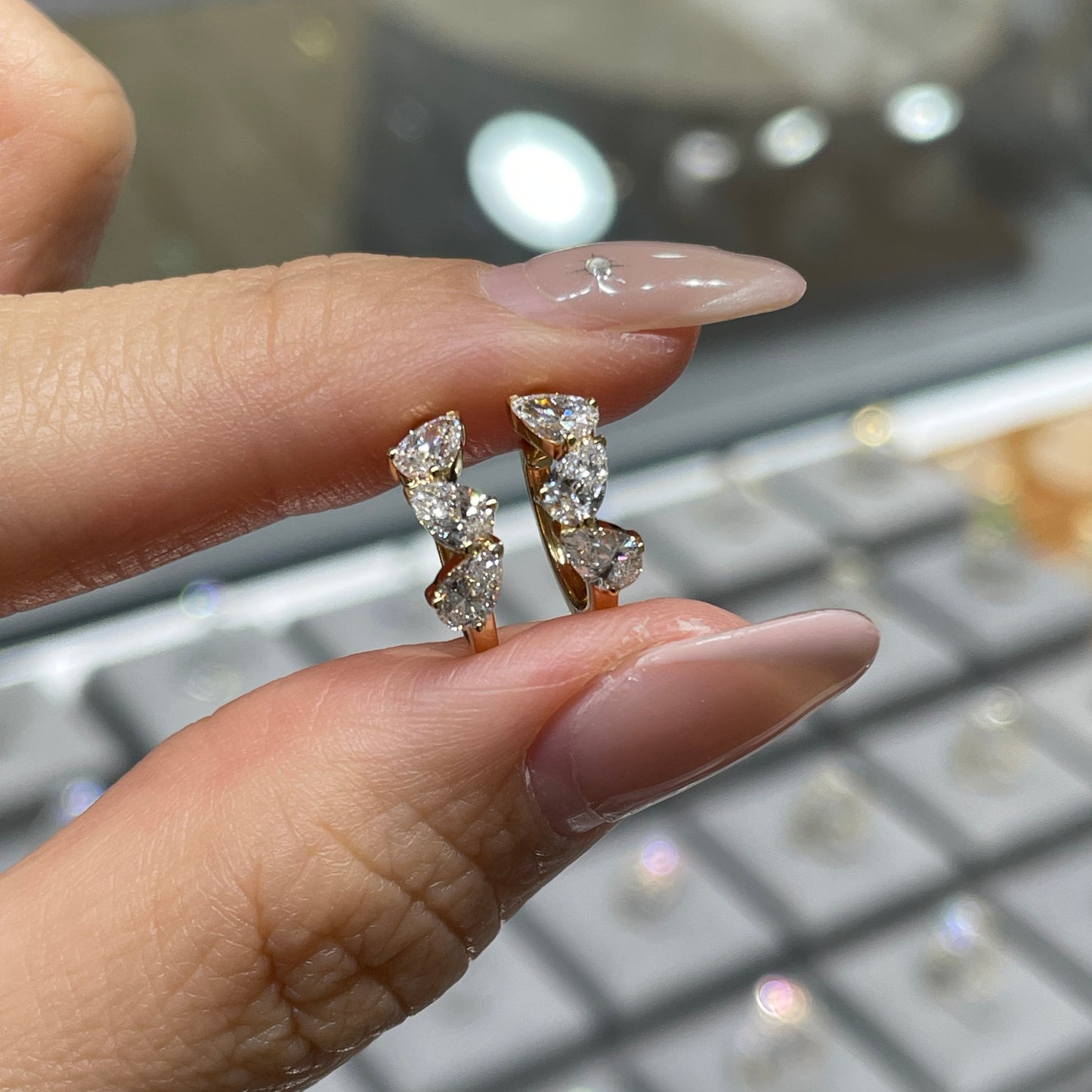 Lab diamond Pear 0.9ct irregular 10mm hoop earrings - pair