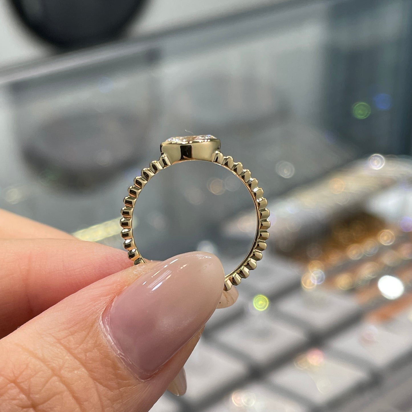 Lab diamond marquise 0.5ct horizontal bezel set with vertical line band ring